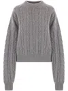 Loewe Cable Knit Crew Neck Wool Sweater In Gray