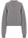 Loewe Cable Knit Crew Neck Wool Sweater In Gray