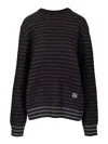 Loewe Navy Blue Striped Wool Sweater In Black