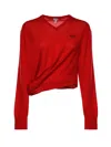 Loewe Asymmetric Draped Embroidered Wool-blend Sweater In Red