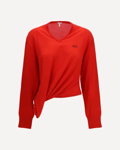 Loewe Logo-embroidered Polo Sweater In Red