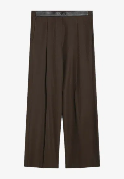 Loewe Womens Khaki Green Logo-waistband Straight-leg Woven Trousers In Black