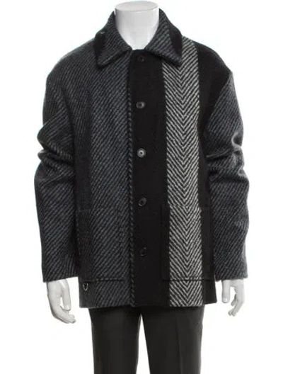 Pre-owned Loewe Wool Tweed Pattern Jacket In Black