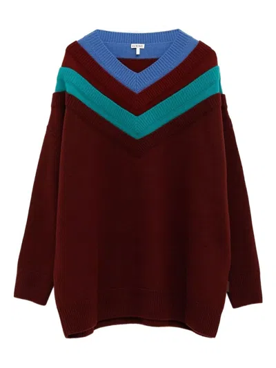 Loewe Wool V-necked Sweater In Burgundy