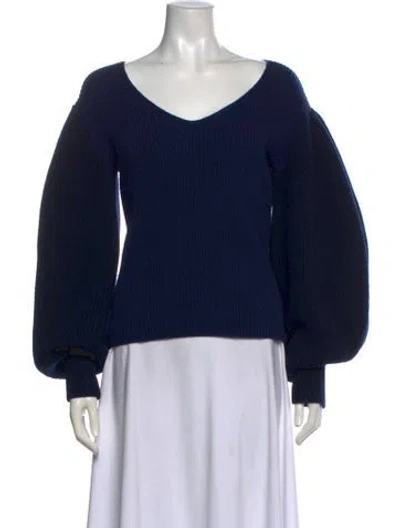 Pre-owned Loewe Wool V-neck Sweater In Blue