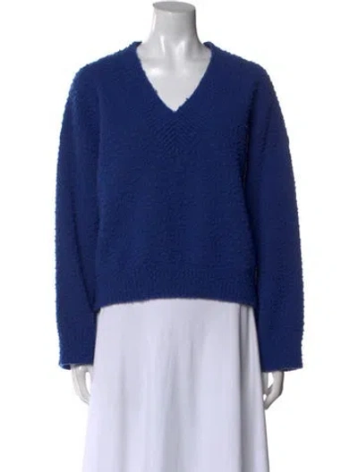 Pre-owned Loewe Wool V-neck Sweater In Blue