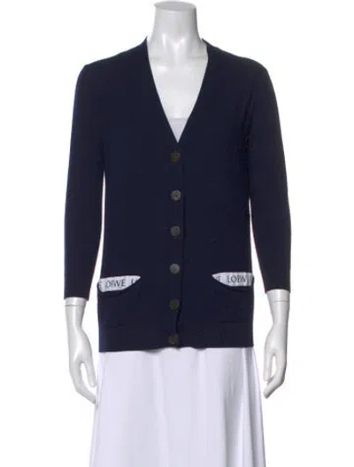 Pre-owned Loewe Wool V-neck Sweater In Blue