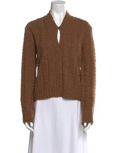 Pre-owned Loewe Wool V-neck Sweater In Brown