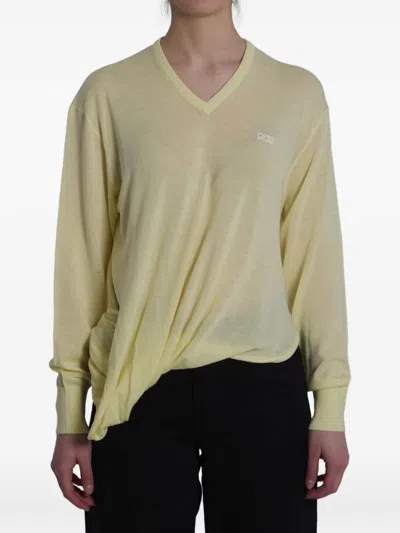 Loewe Wool V-necked Sweater In Yellow