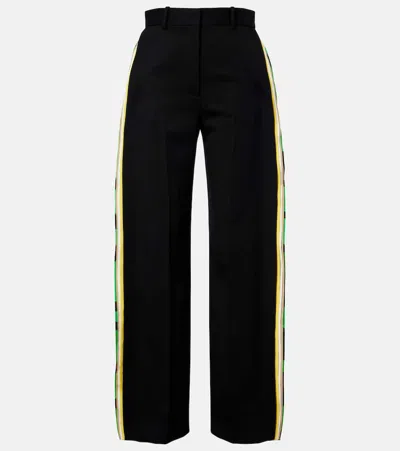 Loewe Womens Black Layered-panel Straight-leg Mid-rise Wool-blend Trousers