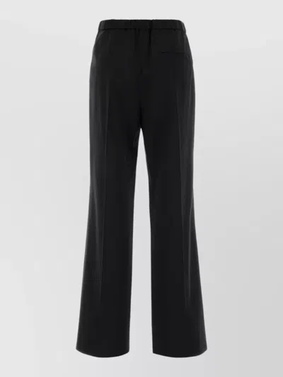 Loewe Wool Wide Leg Trousers Back Pocket In Black
