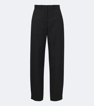 Loewe Gingham-trimmed Wool Wide-leg Pants In Blue