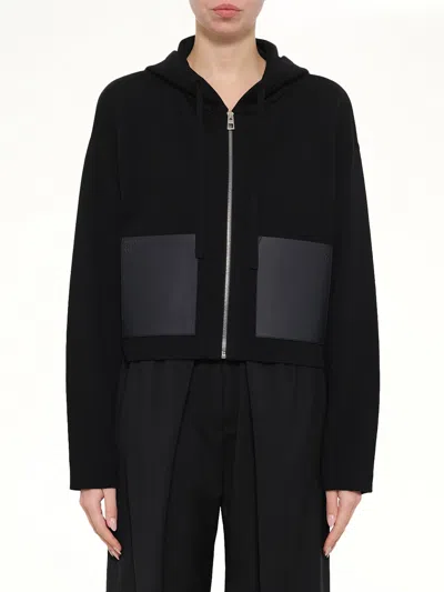 Loewe Wool Zip-up Hoodie In Black