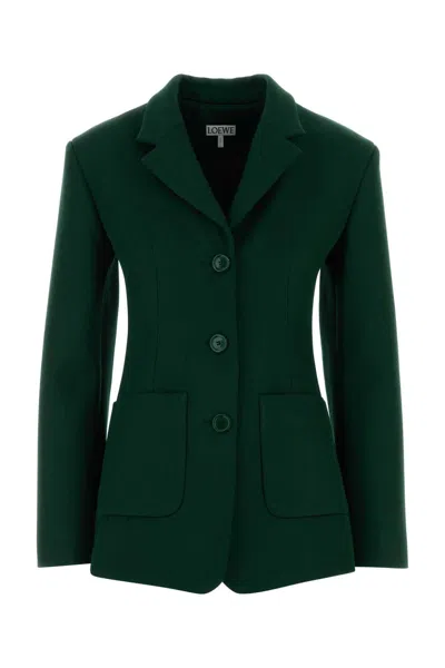 Loewe Wool-blend Blazer With Silk-viscose Lining For Women In Green