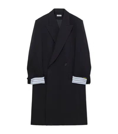 Loewe Wool-blend Layered-cuff Coat In Blue