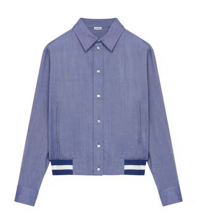 Loewe Wool-blend Stripe-trim Shirt Jacket In Blue