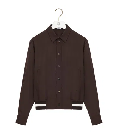 Loewe Wool-blend Stripe-trim Shirt Jacket In Brown