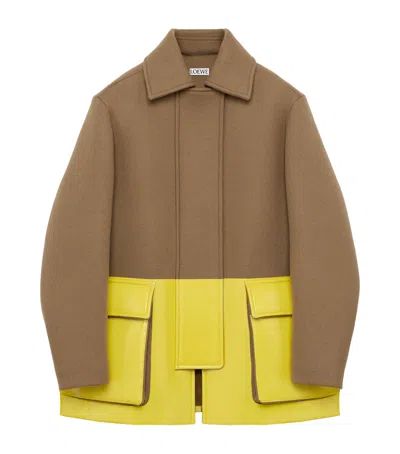 Loewe Wool-blend Two-tone Coat In Beige