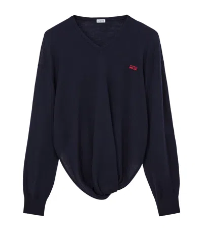 Loewe Wool-blend V-neck Sweater In Navy