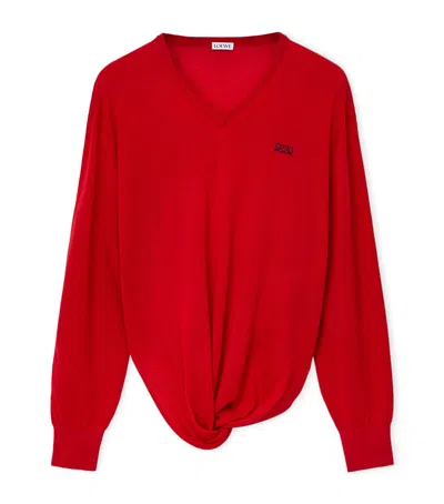 Loewe Wool-blend V-neck Sweater In Red