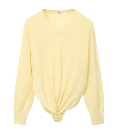 Loewe Wool-blend V-neck Sweater In Yellow
