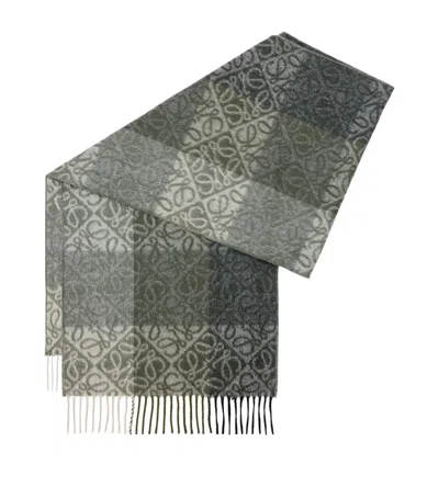 Loewe Wool-cashmere Anagram Scarf In Green