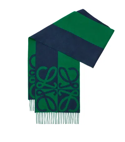 Loewe Wool-cashmere Anagram Scarf In Navy