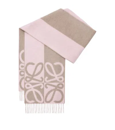 Loewe Wool-cashmere Anagram Scarf In Pink