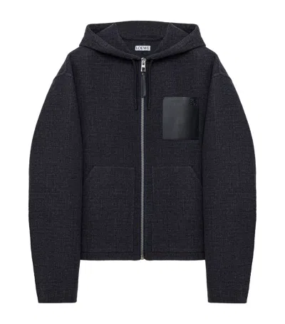 Loewe Wool-silk Tweed Hooded Jacket In Black