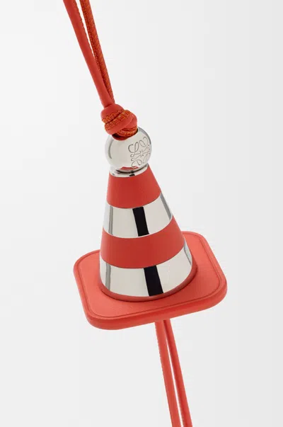 Loewe Work Cone Charm In Brass And Leather Skin For Woman In Red