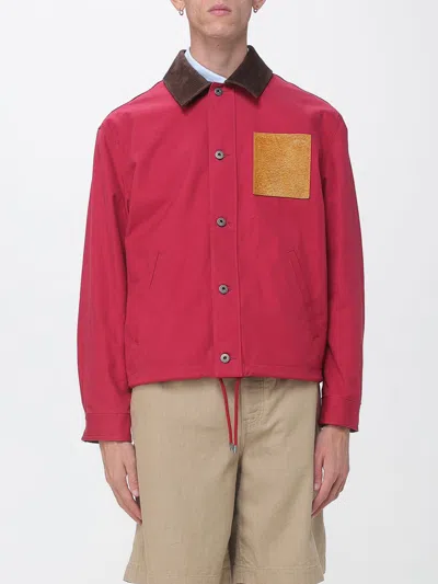 Loewe Workwear Cotton Jacket With Velvet Contrast Collar In Red