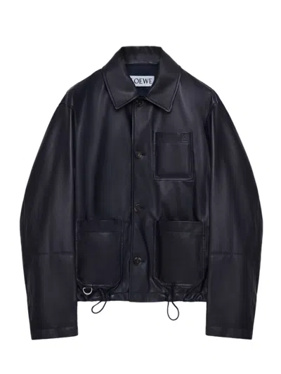 Loewe Leather Workwear Jacket In Black