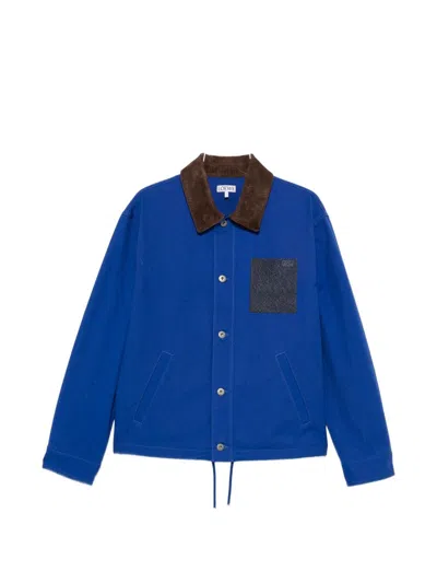 Loewe Longsleeve Cotton And Leather Jacket In Blue