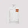 Loewe Asymmetric Leather-trimmed Cotton And Linen-blend Drill Jacket In Ecru