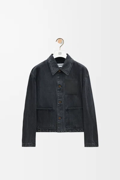 Loewe Leather-trim Denim Jacket In Black