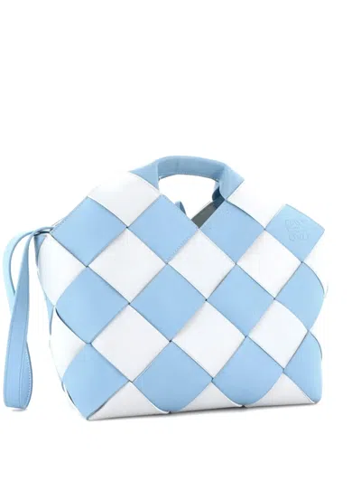 Pre-owned Loewe Woven Basket Bag Leather Small Tote Bag In Blue