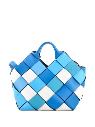 Pre-owned Loewe Woven Basket Bag Leather Small Tote Bag In Blue