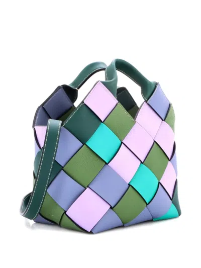 Pre-owned Loewe Woven Basket Bag Leather Small Tote Bag In Multi