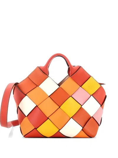 Pre-owned Loewe Woven Basket Bag Leather Small Tote Bag In Multi