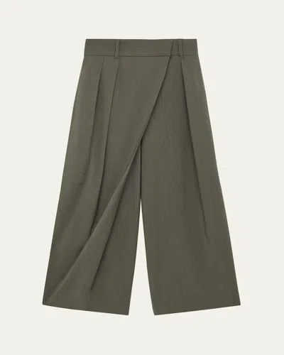 LOEWE WRAP-DETAIL PLEATED WIDE-LEG CROP TROUSERS