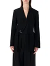 Loewe Womens Black Peak-lapel Draped Wool And Leather Blend Jacket In Black