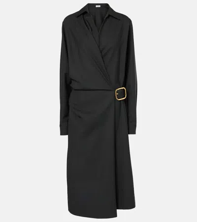 Loewe Buckle Detailed Gathered Midi Dress In Black