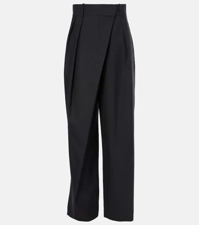 Loewe Cropped Wrap Wool Trousers In Black