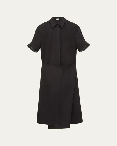 Loewe Wrapped Short-sleeve Midi Shirtdress In Black