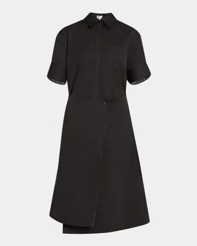 Loewe Wrapped Short-sleeve Midi Shirtdress In Black