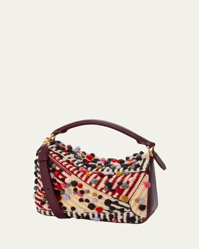 Loewe X Albers Puzzle Small Dot Shoulder Bag In Wool Textile In Brown