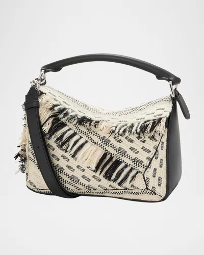 Loewe X Albers Puzzle Small Fringe Shoulder Bag In Woven Textile In Black