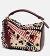 Loewe Puzzle Small Leather-trimmed Embroidered Canvas Shoulder Bag In Multi