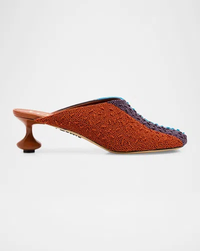 Loewe X Albers Toy Embroidered Canvas Mules In Brown