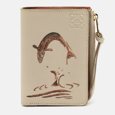 Pre-owned Loewe X Bernard Leach Dark Beige Fish Print Leather Compact Wallet